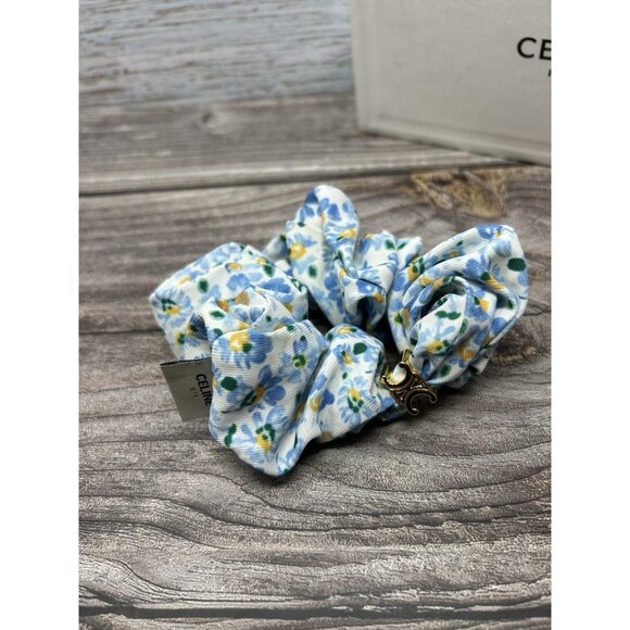 Lot Of 3 Celine Logo Triomphe Scrunchies Hair Band Silk Multicolor - Picture 2 of 5